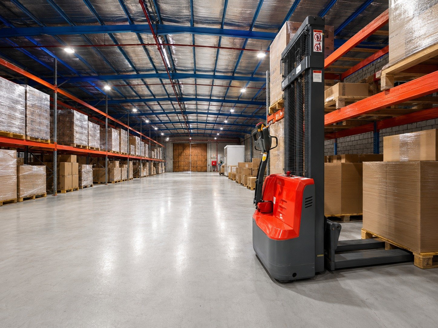 Forklift operating inside the PLS warehouse